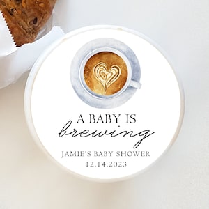 A Baby is Brewing Baby Shower Stickers, Personalized Coffee Baby Shower Stickers, Customized Stickers, 4 sizes, Printed Circle Stickers