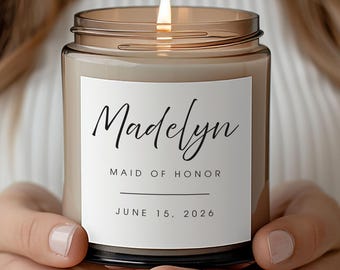 Personalized Wedding Party Candle Stickers, Bridesmaid Gift Labels, Custom Maid of Honor Stickers, Printed Candle Label, Bridal Party Favor