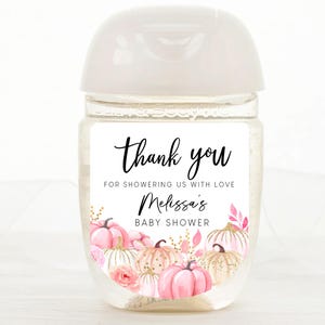 Sanitizer Stickers Pink Pumpkin Baby Shower Labels, Party Favor Hand Sanitizer Wraps, Printed Fall Pumpkin Stickers for Baby Shower Gifts