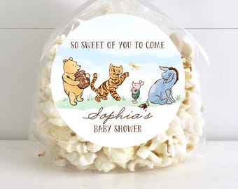 Classic Pooh Baby Shower Stickers, Pooh and Friends Party Favor Stickers, Pooh Baby Shower Favor Labels, 4 Sizes, Sweet of you to come