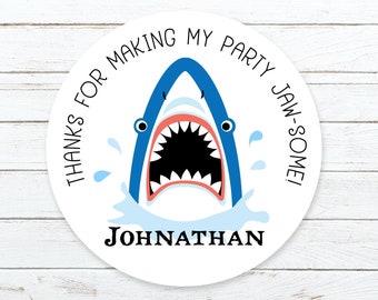 Personalized Shark Birthday Stickers, Shark Birthday Party Favor Stickers, Party Favor Labels, Customized , 4 Sizes, Printed Stickers, Shark