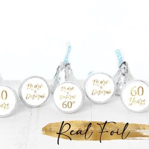 Wedding Anniversary Stickers, Real Foil Anniversary Favor Stickers, Elegant Anniversary Kiss Candy Labels, Foil Stickers, 108 stickers