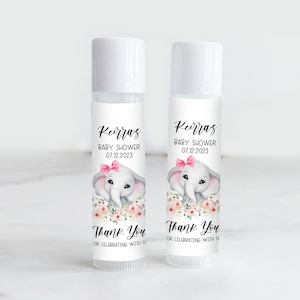 Personalized Pink Elephant Baby Shower Lip Balm Labels, Baby Elephant Lip Balm Stickers, Baby Shower Favor Labels, Custom, Lip Balm Favor