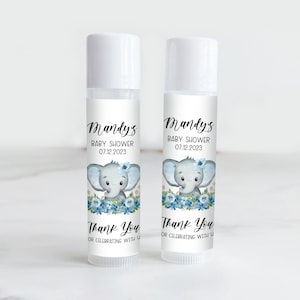 Personalized Blue Elephant Baby Shower Lip Balm Labels, Baby Elephant Lip Balm Stickers, Baby Shower Favor Labels, Custom, Lip Balm Favor