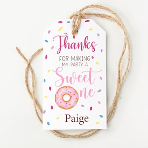 Personalized Sweet One Donut Birthday Hang Tags, Donut Party Favor Tags, Thank You Donut Tags, Customized , Printed & Shipped