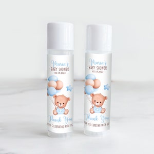 Personalized Bear Baby Shower Lip Balm Labels, Custom Bear Balloons Lip Balm Stickers, Baby Shower Favor Labels, Customized, Lip Balm Favor