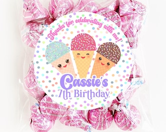 Personalized Ice Cream Birthday Stickers, Sprinkles Ice Cream Birthday Party Favor Stickers, Party Favor Labels, Customized, 4 Sizes, kawaii