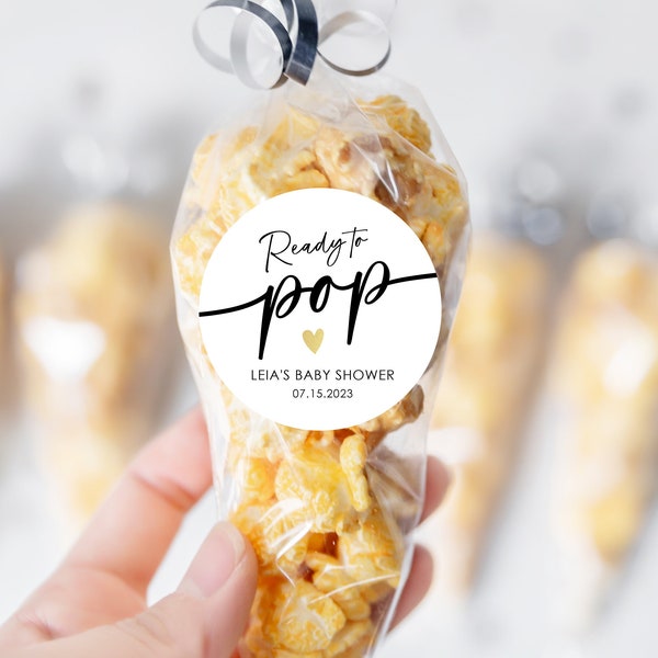 Personalisierte „Ready to Pop“-Babyparty-Aufkleber, Babyparty-Geschenkaufkleber, Party-Geschenketiketten, bedruckte Aufkleber, 4 Größen, Popcorn-Babygeschenk