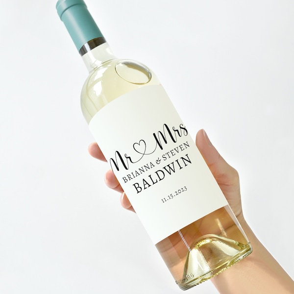 Personalized Mr & Mrs Wine Bottle Labels | Custom Wedding Wine Labels | Waterproof Champagne Labels | Bridal Shower Favor Stickers | Beer