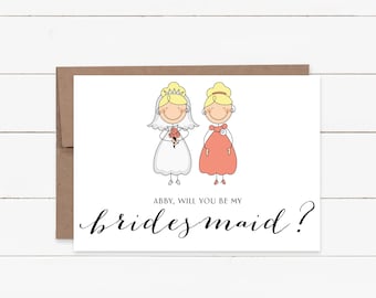 Personalized Bridesmaid Card, Printed Card, Will You be My Bridesmaid Card, Envelope Included, Custom Color, Customized Bridesmaid Card