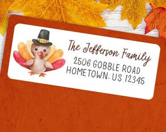 Gepersonaliseerde Thanksgiving-retouradreslabels, Thanksgiving Turkije-retouradresstickers, aangepast adreslabel, gedrukte stickers