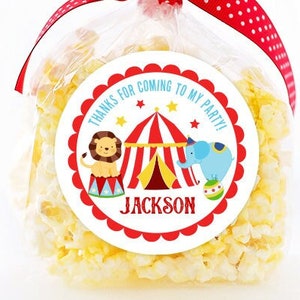 Personalized Circus Birthday Stickers, Carnival Birthday Party Favor Stickers, Party Favor Labels, Customized, 4 Sizes, Circus Tent Party