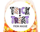 Trick or Treat Halloween Stickers, Personalized Halloween Party Favor Stickers, Customized Halloween Stickers, Party Favor Label, 4 sizes