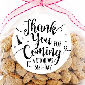 Personalized Thank You for Coming Birthday Stickers, Birthday Party Stickers, Choose Your Color Circle Stickers, Party Favor Sticker