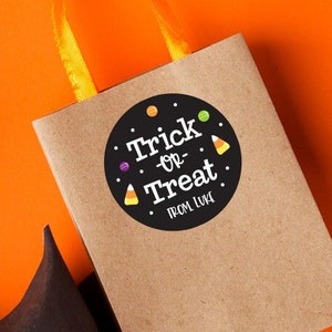 Trick or Treat Halloween Stickers, Personalized Halloween Party Favor Stickers, Customized Halloween Stickers, Party Favor Label, 4 sizes