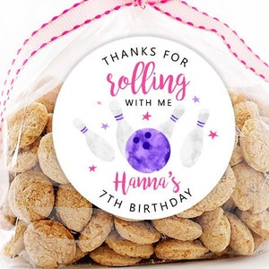 Bowling Birthday Stickers, Girl Bowling Birthday Party Favor Stickers, Bowling Party Favor Labels, Customized , 4 Sizes, Glossy Stickers