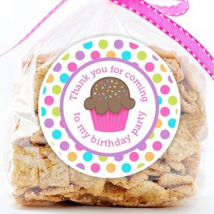 Sprinkled Cupcake Birthday Stickers, Cupcake Birthday Party Favor Stickers, Party Favor Labels, Cute Party Stickers, 4 Sizes, Printed