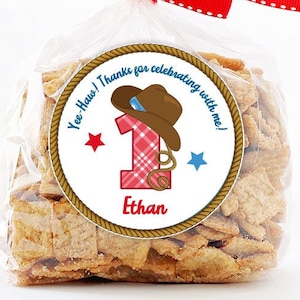 Cowboy Birthday Stickers, Cowboy Birthday Party Favor Stickers, Party Favor Labels, Customized , 4 Sizes, Printed Stickers, Custom Number