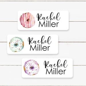 Personalized Name Labels, Donut Name Stickers - Waterproof Dishwasher Safe Labels - Stickers for Kids for School - School Supply Labels