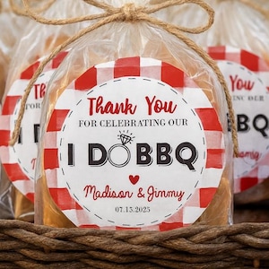 I Do BBQ Wedding Favor Stickers – Personalized BBQ Engagement Party Labels, Rustic Red Gingham Custom Thank You Tags, Printed Glossy 4 Sizes