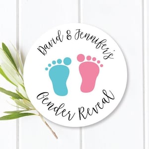 Personalized Gender Reveal Baby Shower Stickers, Gender Reveal Baby Shower Stickers, Party Favor Labels, Baby Feet, 4 Sizes Printed Stickers