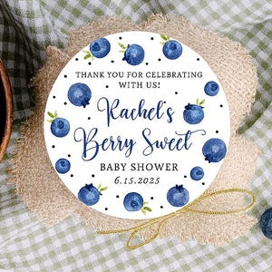 Personalized Blueberry Baby Shower Stickers, Blueberry Theme Baby Shower Stickers, Party Favor Labels, Customized , 4 Sizes, Berry Sweet