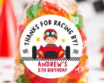 Racing Birthday Stickers, Race Car Birthday Party Favor Stickers, Party Favor Labels, Customized , 4 Sizes, Printed Stickers, Two Fast