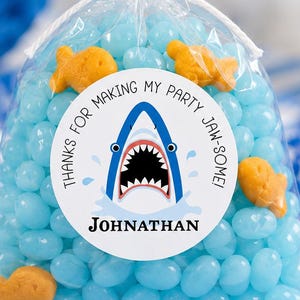 Shark Party Favor Stickers, Personalized Shark Birthday Stickers, Printed Labels, Jaw-Some Party Favors, Custom Kids Birthday Stickers