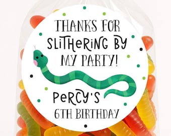 Snake Birthday Stickers, Reptile Party, Slithering By, Zoo Birthday, Snake Theme Party, Printed Party Favors, 4 Sizes, Party Favor Stickers
