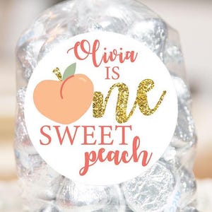 Personalized Peach Birthday Stickers, One Sweet Peach Theme Birthday Stickers, Party Favor Labels, Customized , 4 Sizes, Glossy, sweet peach