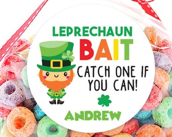 Leprechaun Bait St Patricks Day Stickers, St Patricks Day Favor Stickers, Classroom Party Favor Labels, Customized , 4 Sizes, Glossy