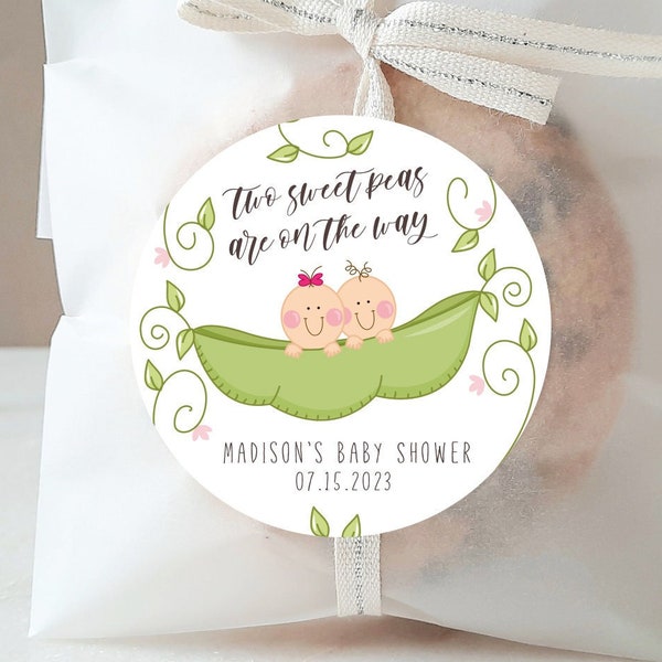 Personalized Sweet Pea Baby Shower Stickers, Pea Theme Baby Shower Stickers, Party Favor Labels, Customized , 4 Sizes, Peapod Baby, Twins