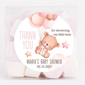 Personalized Bear Balloons Baby Shower Stickers, Teddy bear Baby Shower Stickers, Party Favor Labels, Pink Baby , 4 Sizes, Printed Stickers