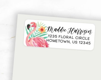 Personalized Return Address Labels, Florida Flamingo Return Address Stickers, Customized Tropical Address Label, Choose Your Font, Glossy