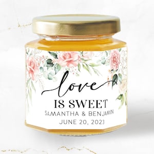 Love is Sweet Mini Honey Jar Stickers, Bridal Shower Honey Favor Stickers, Blush Floral Shower Honey Jar Labels, Jars NOT INCLUDED