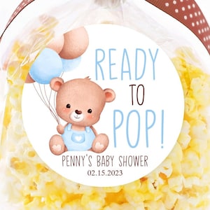 Personalized Teddy Bear Baby Shower Stickers, Ready to POP Baby Shower Stickers, Party Favor Labels, Customized , 4 Sizes, Printed Stickers