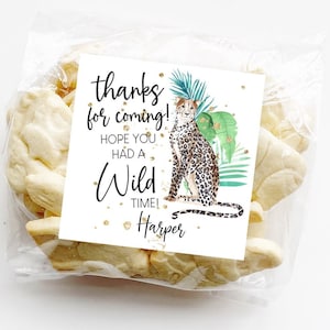 Cheetah Wild Birthday Stickers, Wild Birthday Party Favor Stickers, Party Favor Labels, Personalizzato, 4 taglie, lucido, Lets Get Wild, Leopard
