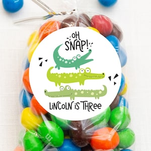Oh Snap Alligator Birthday Stickers, Alligator Birthday Party Favor Stickers, Party Favor Labels, Customized , 4 Sizes, Glossy Stickers