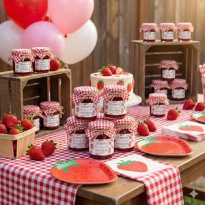 Berry First Birthday Strawberry Jam Labels, Printed Glossy Stickers, Girl 1st Birthday Favor Tags, Strawberry Party Favor Labels image 6