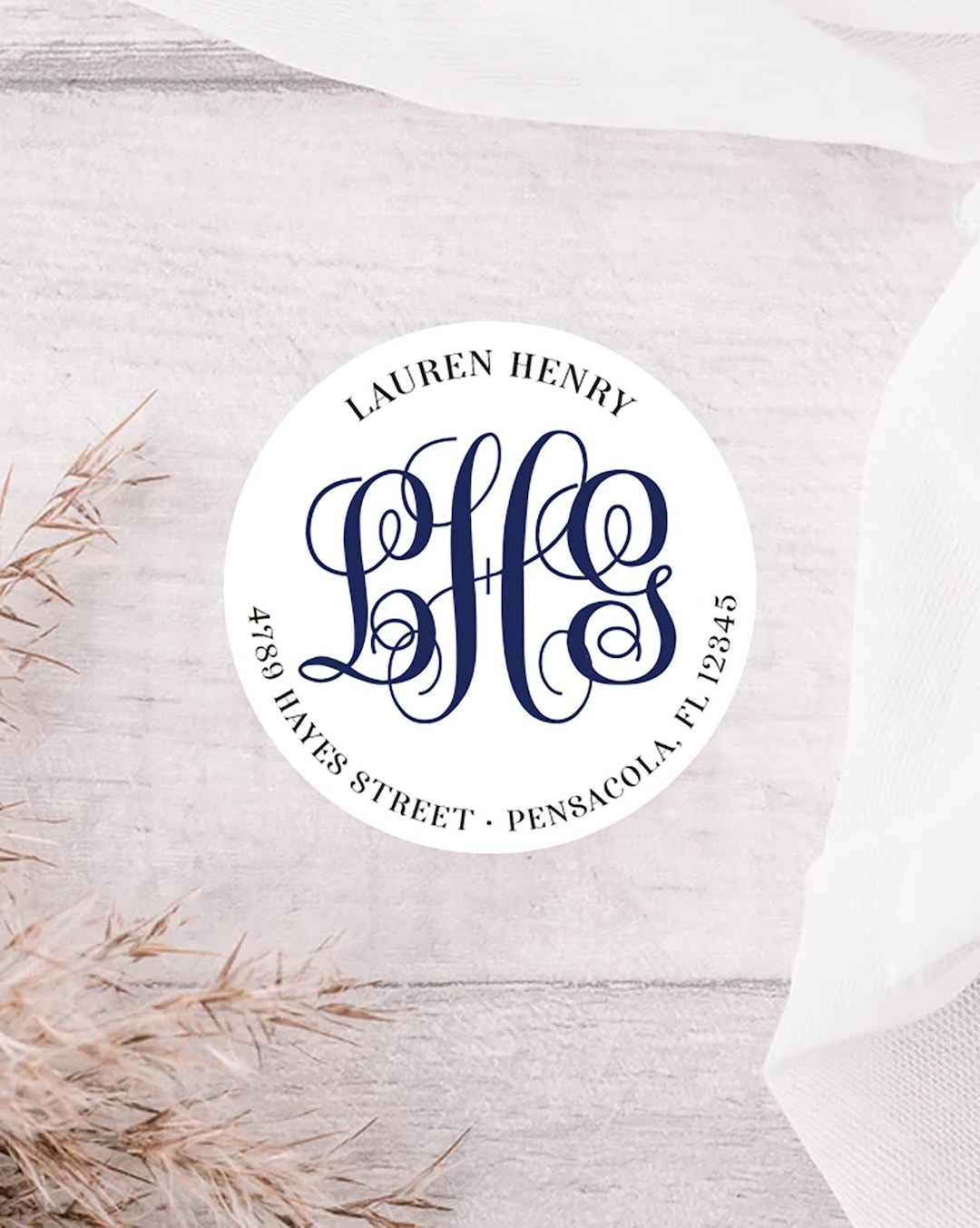 Stickers Personalized Monogram Address Labels - Custom Color Elegant ...