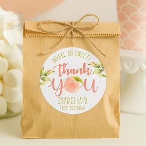 Personalized Peach Birthday Stickers, Sweet Peach Theme Birthday Stickers, Party Favor Labels, Customized , 4 Sizes, Glossy, Thank You Label
