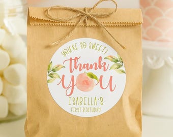 Personalized Peach Birthday Stickers, Sweet Peach Theme Birthday Stickers, Party Favor Labels, Customized , 4 Sizes, Glossy, Thank You Label