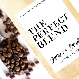Die perfekte Mischung Kaffeebeutel-Aufkleber, Hochzeits-Kaffee-Bevorzugungs-Aufkleber, Kaffee-Brautparty-Bevorzugungen, personalisierte Etiketten, Taschen NICHT enthalten