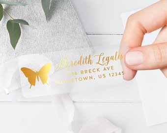 Real Foil Personalized Return Address Labels, Butterfly Return Address Stickers, Customized Butterfly Address Label, Clear or White, Foil