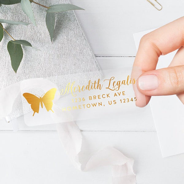 Real Foil Personalized Return Address Labels, Butterfly Return Address Stickers, Customized Butterfly Address Label, Clear or White, Foil