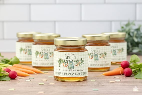 Little Sprout Honey Jar Labels, Baby Shower Favor Jar Labels, Garden Baby Shower Wrap Labels, Mini Honey or Jam Jar Stickers