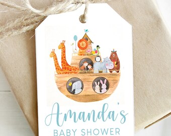 Noahs Ark Baby Shower Hang Tags, Noahs Ark Baby Shower Party Favor Tags, Noahs Ark Party Tags, Customized , Printed & Shipped