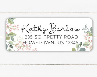 Personalized Return Address Labels, Eucalyptus Floral Return Address Stickers, Customized Greenery Address Label, Choose Your Font, Glossy