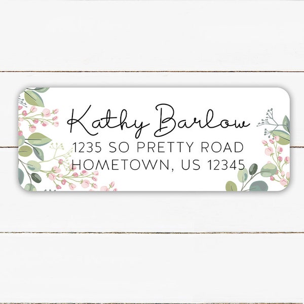 Personalized Return Address Labels, Eucalyptus Floral Return Address Stickers, Customized Greenery Address Label, Choose Your Font, Glossy