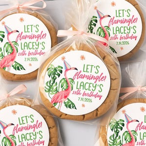 Flamingo Birthday Stickers, Lets Flamingle Birthday Party Favor Stickers, Party Favor Labels, Customized, 4 Sizes, Printed Favor Stickers